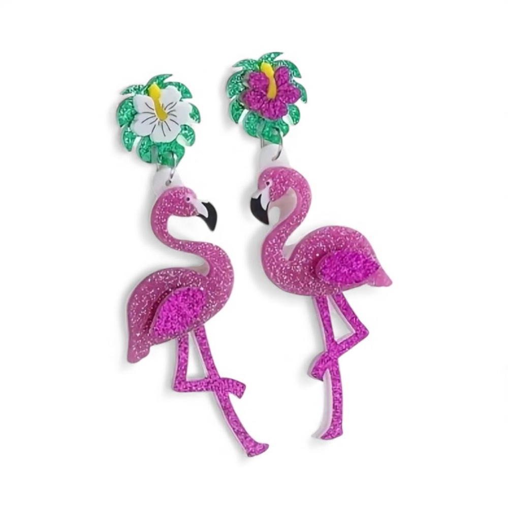 Pink Flamingo Dangle Earrings - Picture 2 of 4